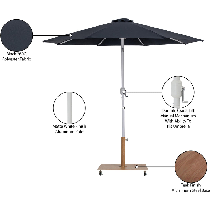 Meridian Fiji Black Fabric / Teak Aluminum Patio Umbrella with Base Sets IMAGE 20