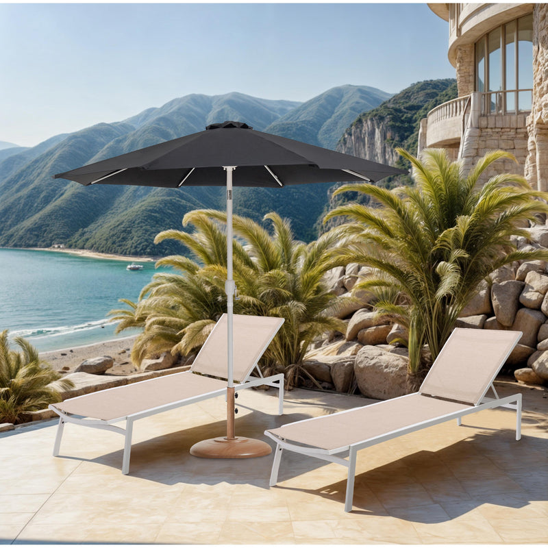 Meridian Fiji Black Fabric / Teak Aluminum Patio Umbrella with Base Sets IMAGE 2
