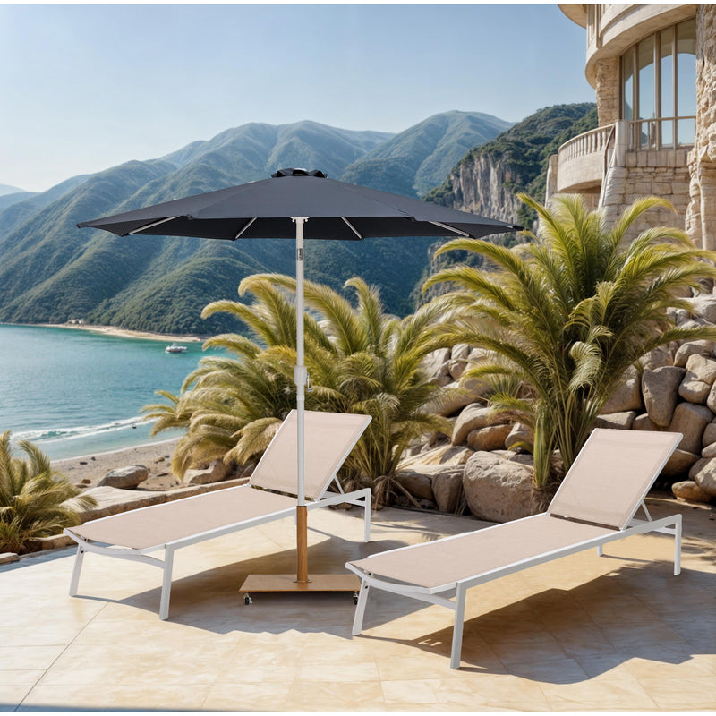 Meridian Fiji Grey Fabric / Teak Aluminum Patio Umbrella with Base Sets IMAGE 2
