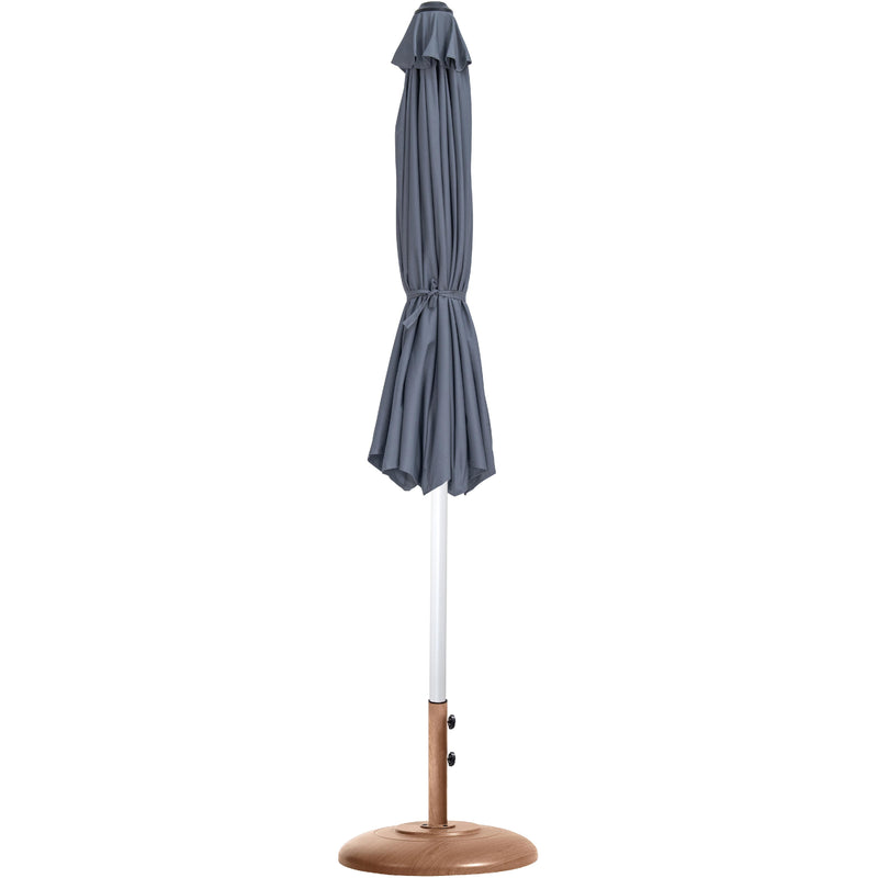 Meridian Fiji Grey Fabric / Teak Aluminum Patio Umbrella with Base Sets IMAGE 11