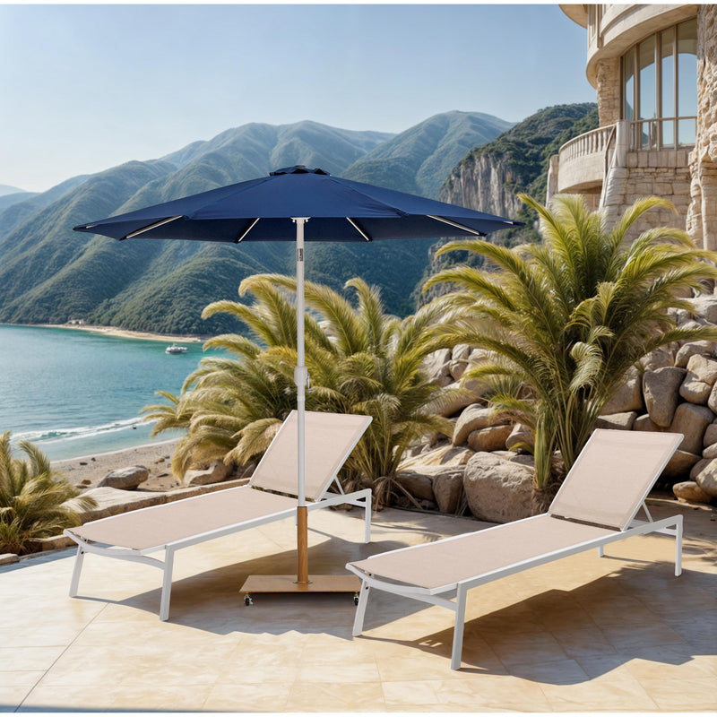 Meridian Fiji Navy Fabric / Teak Aluminum Patio Umbrella with Base Sets IMAGE 2