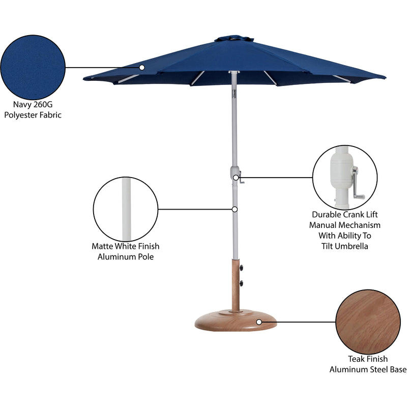 Meridian Fiji Navy Fabric / Teak Aluminum Patio Umbrella with Base Sets IMAGE 17