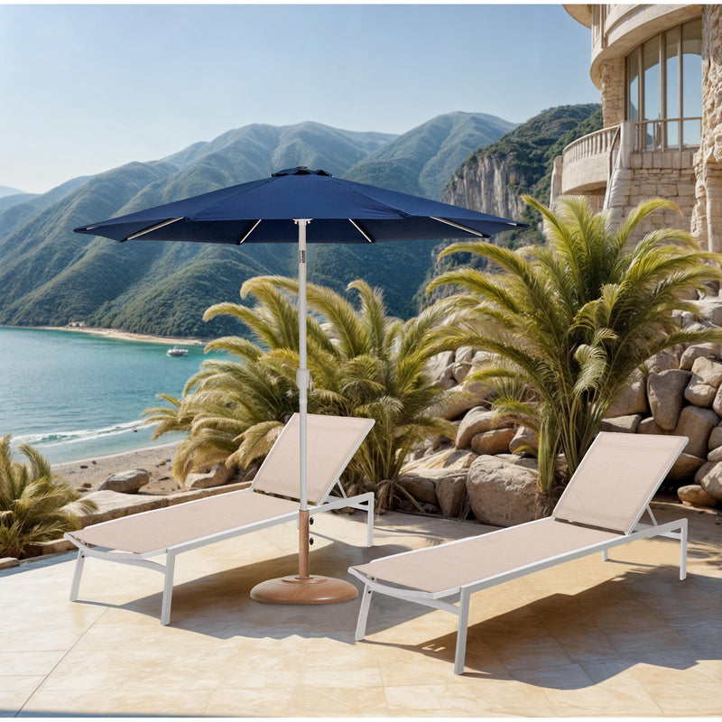 Meridian Fiji Navy Fabric / Teak Aluminum Patio Umbrella with Base Sets IMAGE 2