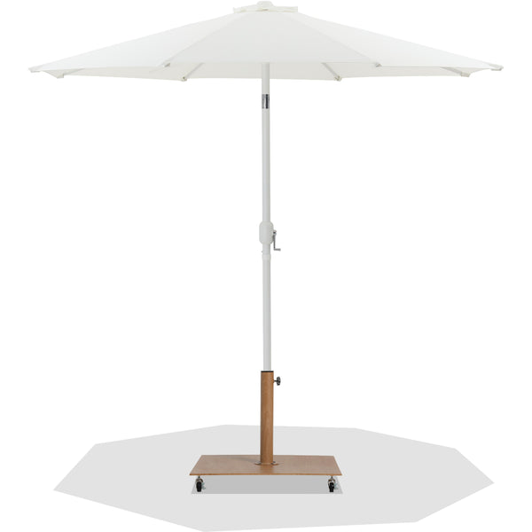 Meridian Fiji White Fabric / Teak Aluminum Patio Umbrella with Base Sets IMAGE 1