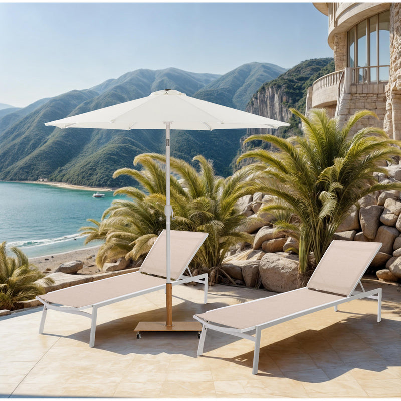 Meridian Fiji White Fabric / Teak Aluminum Patio Umbrella with Base Sets IMAGE 2