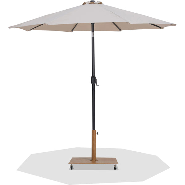 Meridian Fiji Beige Fabric / Teak Aluminum Patio Umbrella with Base Sets IMAGE 1