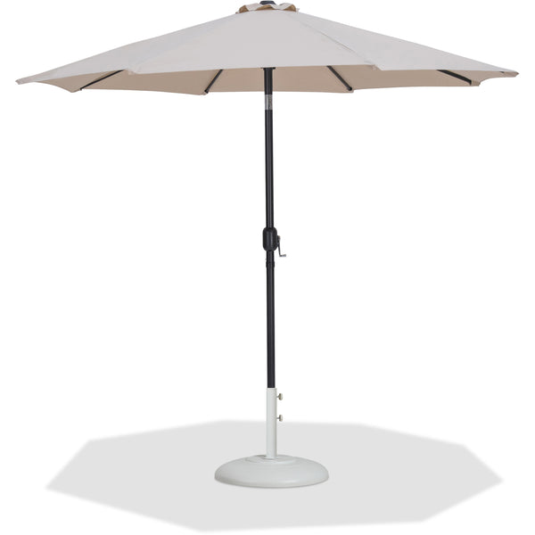 Meridian Fiji Beige Fabric / Matte White Aluminum Patio Umbrella with Base Sets IMAGE 1