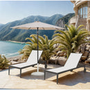 Meridian Fiji Beige Fabric / Matte White Aluminum Patio Umbrella with Base Sets IMAGE 2