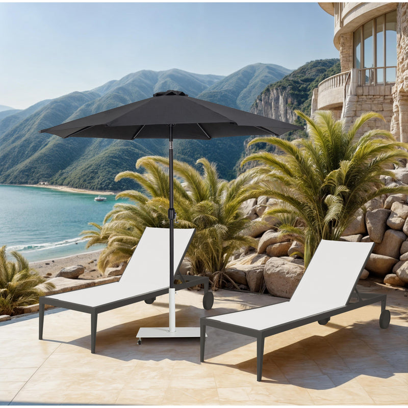 Meridian Fiji Black Fabric / Matte White Aluminum Patio Umbrella with Base Sets IMAGE 2