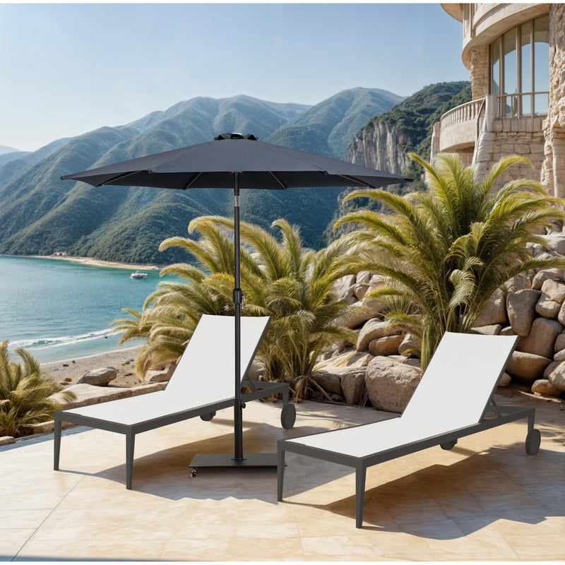 Meridian Fiji Grey Fabric / Matte Black Aluminum Patio Umbrella with Base Sets IMAGE 2