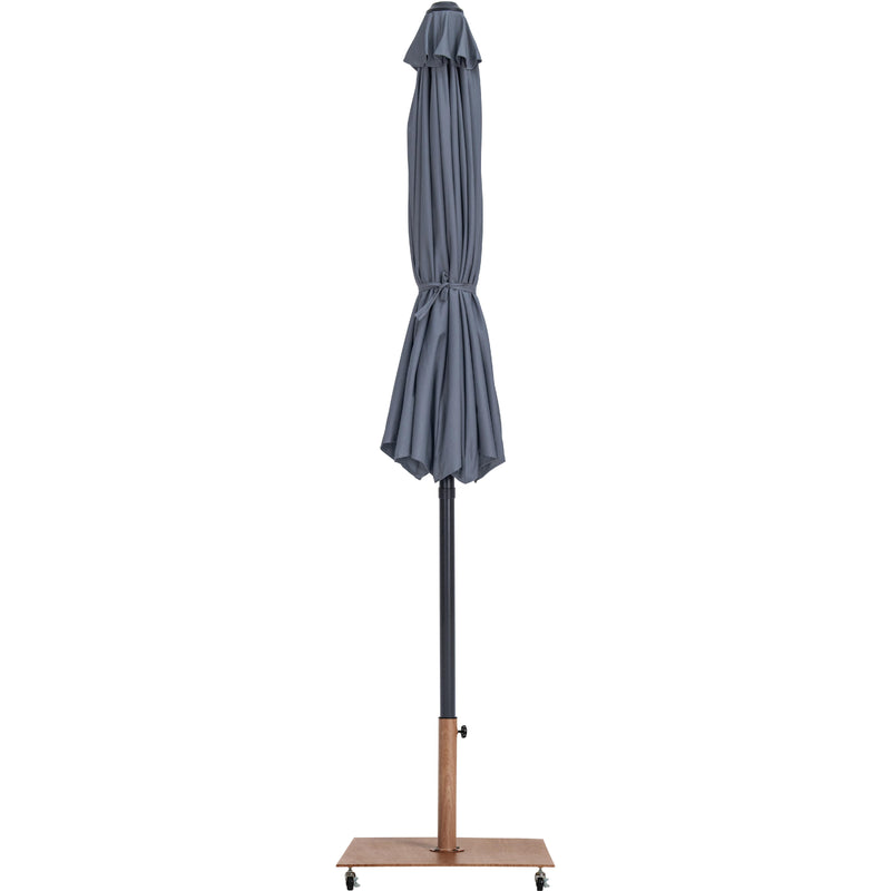 Meridian Fiji Grey Fabric / Teak Aluminum Patio Umbrella with Base Sets IMAGE 13