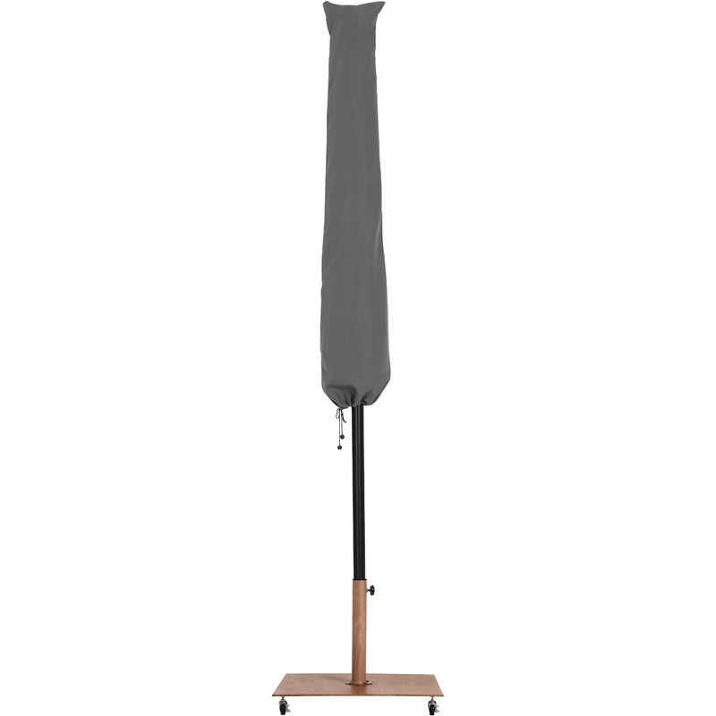 Meridian Fiji Grey Fabric / Teak Aluminum Patio Umbrella with Base Sets IMAGE 14