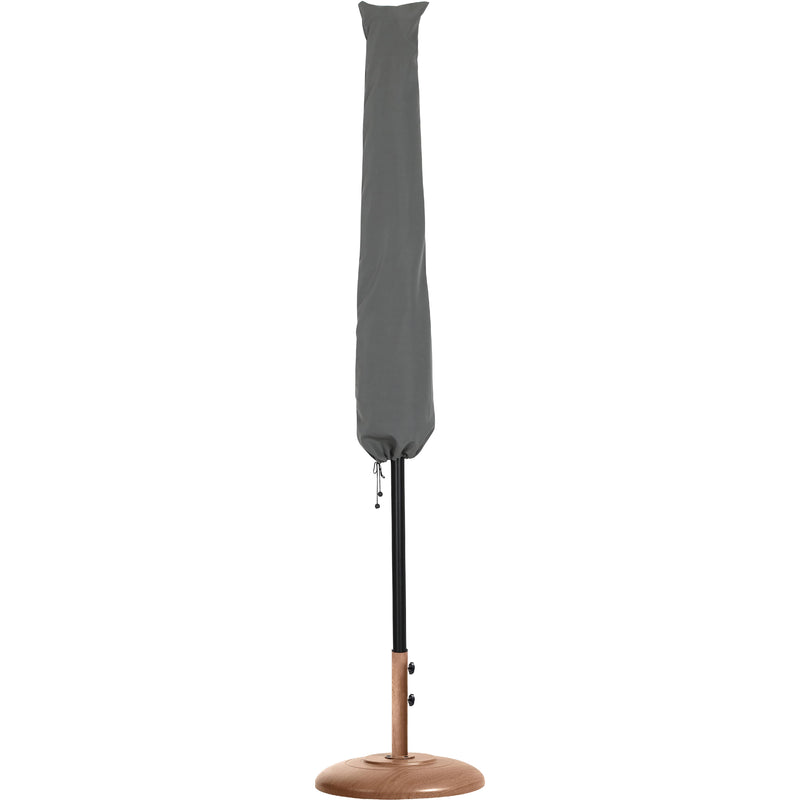 Meridian Fiji Grey Fabric / Teak Aluminum Patio Umbrella with Base Sets IMAGE 12