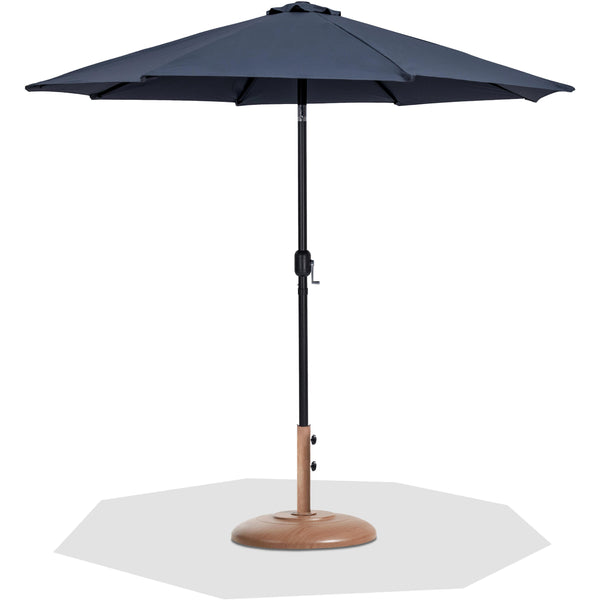 Meridian Fiji Grey Fabric / Teak Aluminum Patio Umbrella with Base Sets IMAGE 1