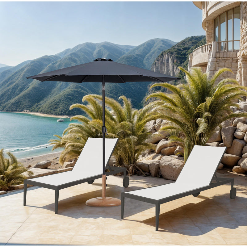 Meridian Fiji Grey Fabric / Teak Aluminum Patio Umbrella with Base Sets IMAGE 2