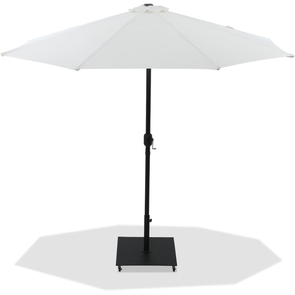 Meridian Fiji White Fabric / Matte Black Aluminum Patio Umbrella with Base Sets IMAGE 1
