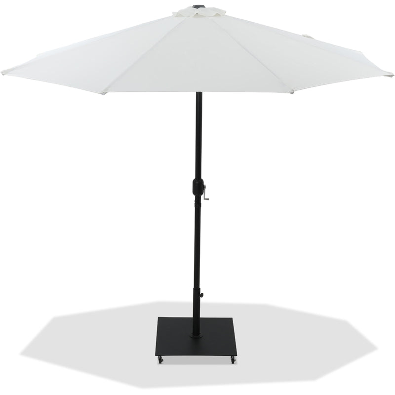Meridian Fiji White Fabric / Matte Black Aluminum Patio Umbrella with Base Sets IMAGE 1