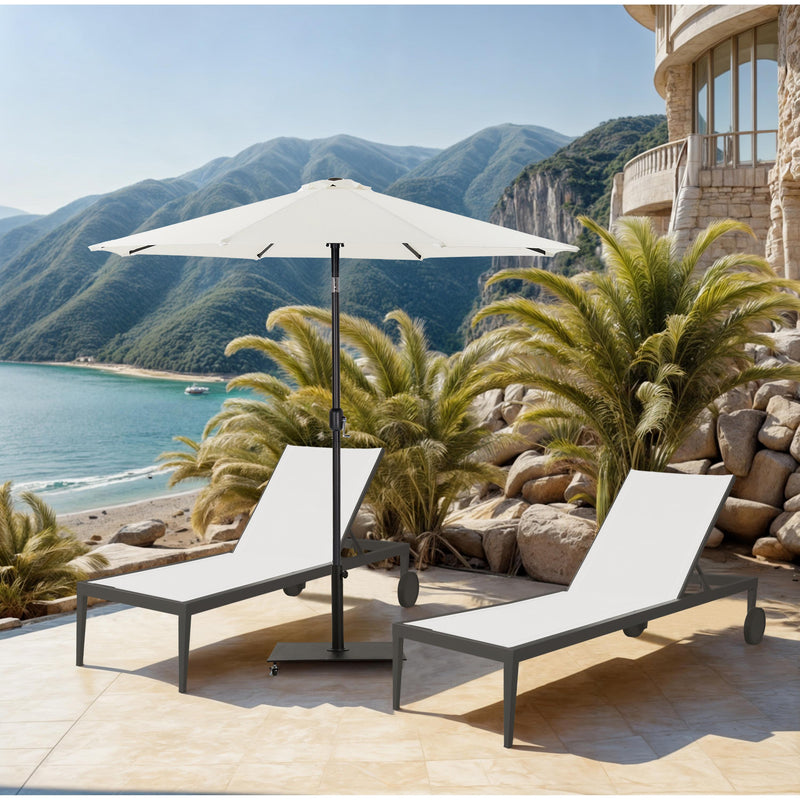 Meridian Fiji White Fabric / Matte Black Aluminum Patio Umbrella with Base Sets IMAGE 2