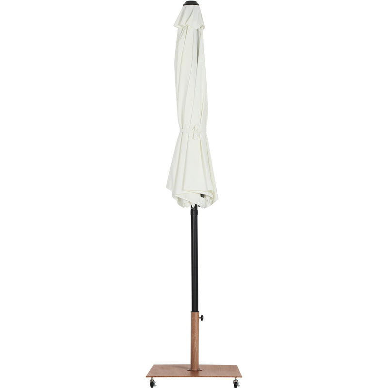 Meridian Fiji White Fabric / Teak Aluminum Patio Umbrella with Base Sets IMAGE 13