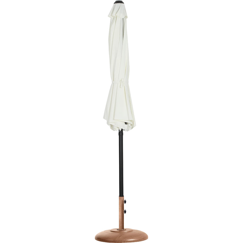 Meridian Fiji White Fabric / Teak Aluminum Patio Umbrella with Base Sets IMAGE 11