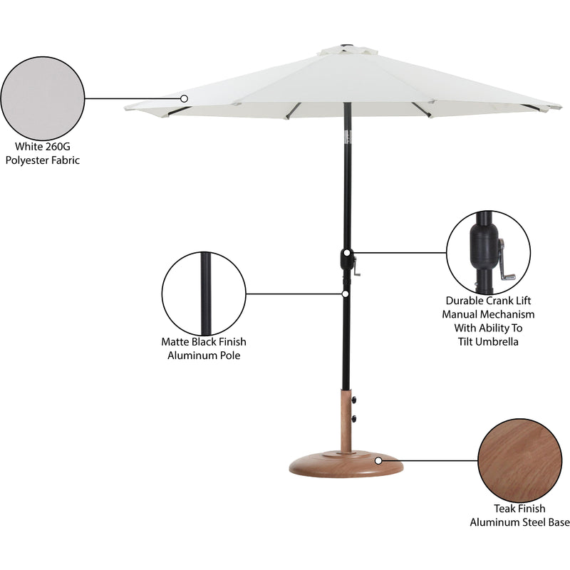 Meridian Fiji White Fabric / Teak Aluminum Patio Umbrella with Base Sets IMAGE 17
