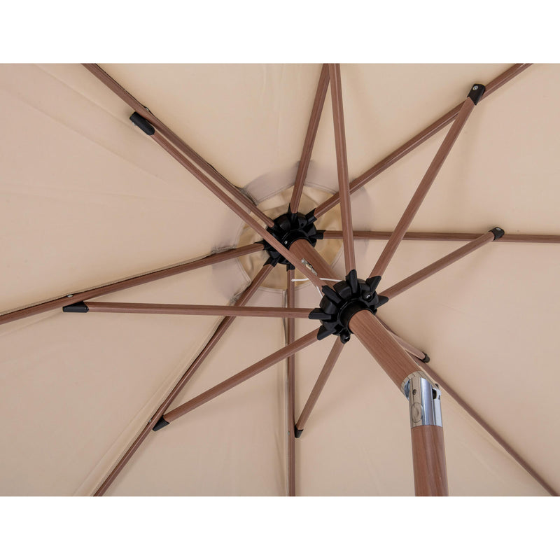Meridian Amalfi Beige Fabric With Cream Piping / Teak Aluminum Patio Umbrella with Base Sets IMAGE 16