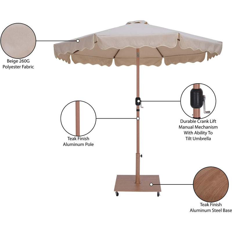 Meridian Amalfi Beige Fabric With Cream Piping / Teak Aluminum Patio Umbrella with Base Sets IMAGE 19