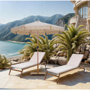 Meridian Amalfi Beige Fabric With Cream Piping / Teak Aluminum Patio Umbrella with Base Sets IMAGE 2