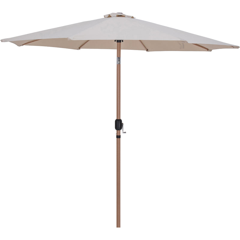 Meridian Amalfi Beige Fabric With Cream Piping / Teak Aluminum Patio Umbrella with Base Sets IMAGE 3