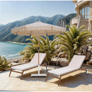 Meridian Amalfi Beige Fabric With Cream Piping / Matte White Aluminum Patio Umbrella with Base Sets IMAGE 2