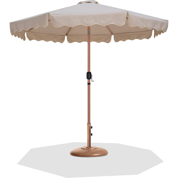 Meridian Amalfi Beige Fabric With Cream Piping / Teak Aluminum Patio Umbrella with Base Sets IMAGE 1