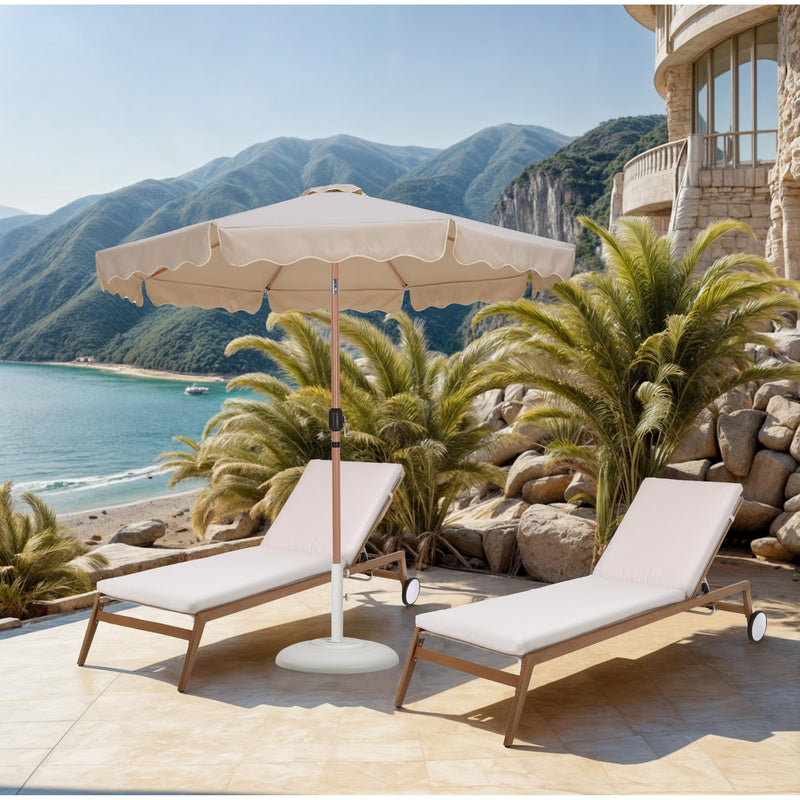 Meridian Amalfi Beige Fabric With Cream Piping / Teak Aluminum Patio Umbrella with Base Sets IMAGE 2