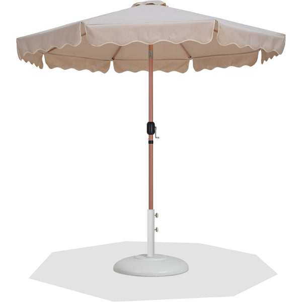 Meridian Amalfi Beige Fabric With Cream Piping / Matte White Aluminum Patio Umbrella with Base Sets IMAGE 1