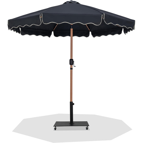 Meridian Amalfi Black Fabric With Cream Piping / Matte Black Aluminum Patio Umbrella with Base Sets IMAGE 1