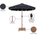 Meridian Amalfi Black Fabric With Cream Piping / Teak Aluminum Patio Umbrella with Base Sets IMAGE 19