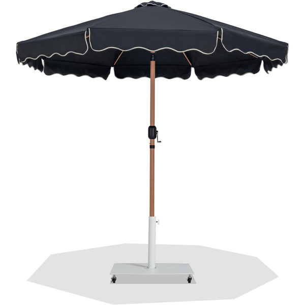 Meridian Amalfi Black Fabric With Cream Piping / Matte White Aluminum Patio Umbrella with Base Sets IMAGE 1