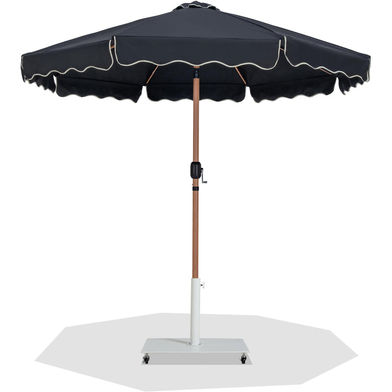 Meridian Amalfi Black Fabric With Cream Piping / Matte White Aluminum Patio Umbrella with Base Sets IMAGE 1