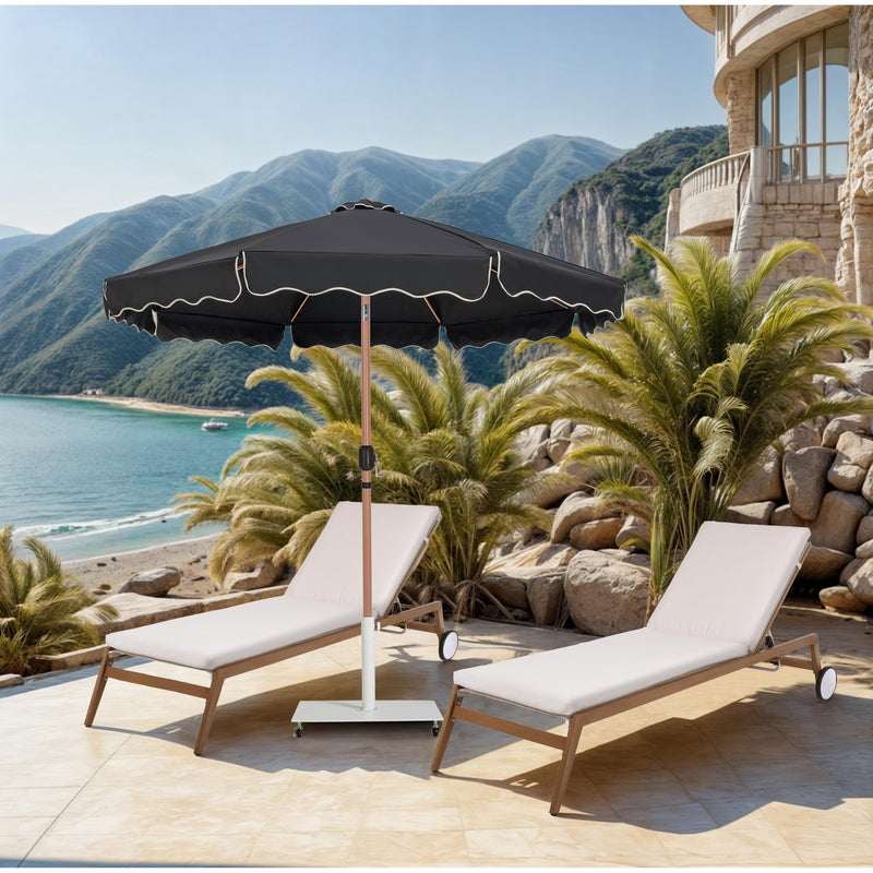Meridian Amalfi Black Fabric With Cream Piping / Matte White Aluminum Patio Umbrella with Base Sets IMAGE 2