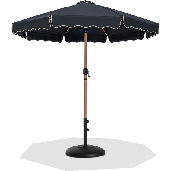 Meridian Amalfi Black Fabric With Cream Piping / Matte Black Aluminum Patio Umbrella with Base Sets IMAGE 1