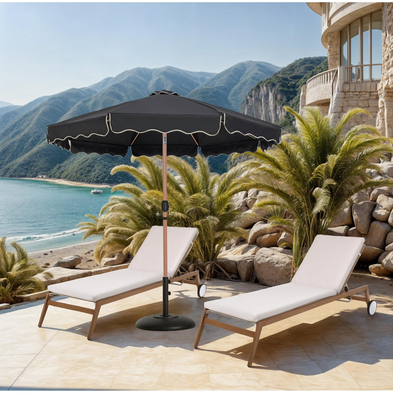 Meridian Amalfi Black Fabric With Cream Piping / Matte Black Aluminum Patio Umbrella with Base Sets IMAGE 2