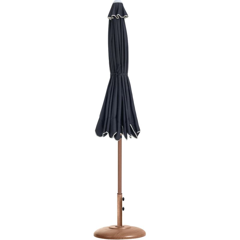Meridian Amalfi Black Fabric With Cream Piping / Teak Aluminum Patio Umbrella with Base Sets IMAGE 11