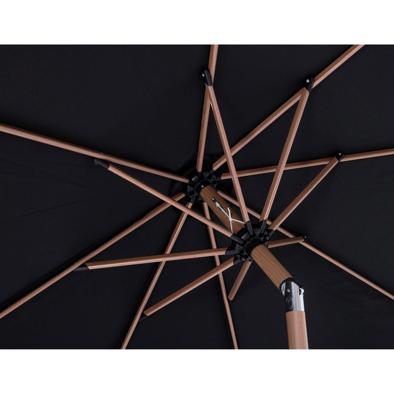 Meridian Amalfi Black Fabric With Cream Piping / Teak Aluminum Patio Umbrella with Base Sets IMAGE 14