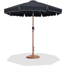 Meridian Amalfi Black Fabric With Cream Piping / Teak Aluminum Patio Umbrella with Base Sets IMAGE 1