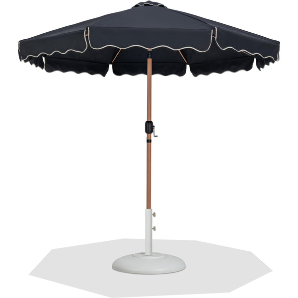 Meridian Amalfi Black Fabric With Cream Piping / Matte White Aluminum Patio Umbrella with Base Sets IMAGE 1