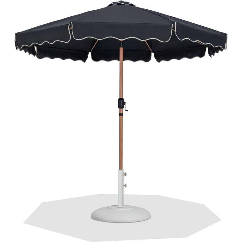 Meridian Amalfi Black Fabric With Cream Piping / Matte White Aluminum Patio Umbrella with Base Sets IMAGE 1