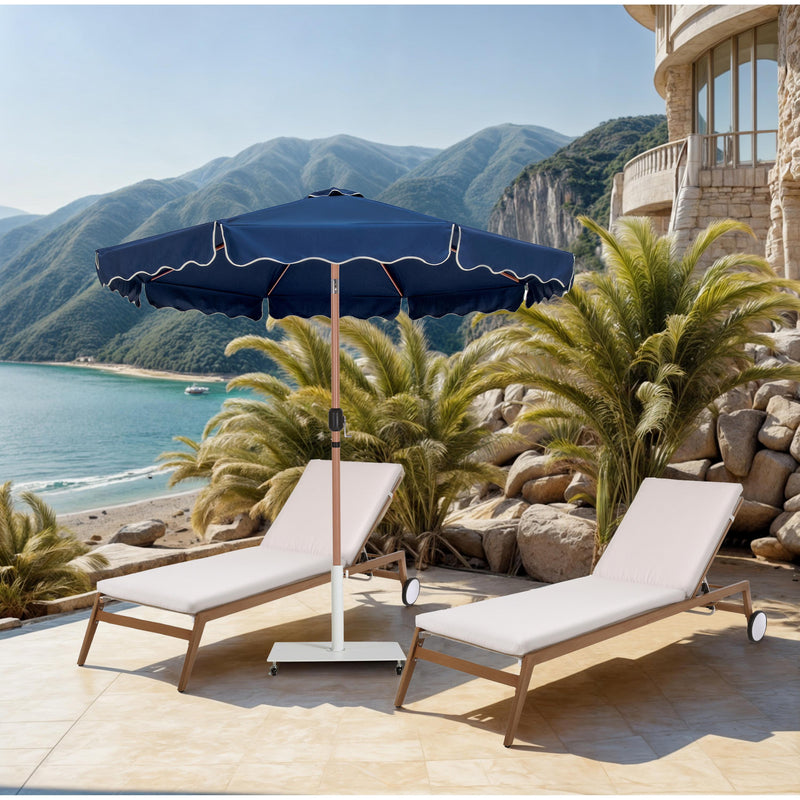 Meridian Amalfi Navy Fabric With Cream Piping / Matte White Aluminum Patio Umbrella with Base Sets IMAGE 2