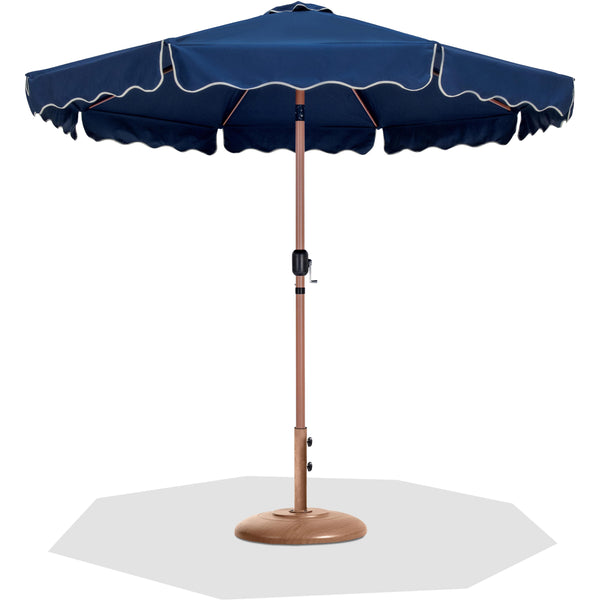 Meridian Amalfi Navy Fabric With Cream Piping / Teak Aluminum Patio Umbrella with Base Sets IMAGE 1