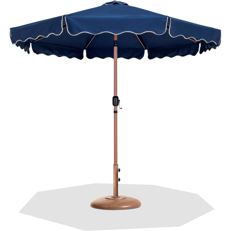 Meridian Amalfi Navy Fabric With Cream Piping / Teak Aluminum Patio Umbrella with Base Sets IMAGE 1