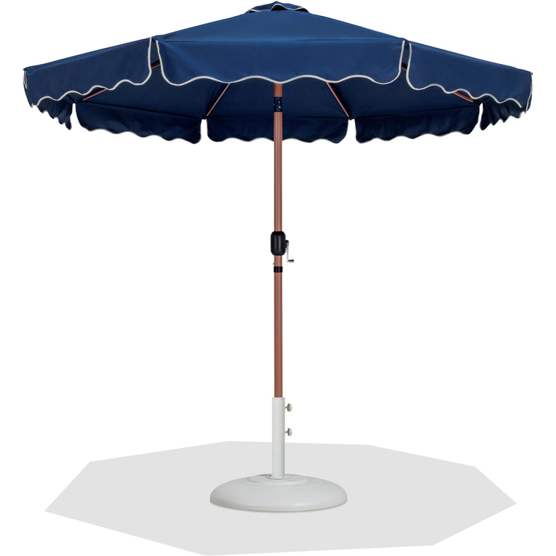 Meridian Amalfi Navy Fabric With Cream Piping / Matte White Aluminum Patio Umbrella with Base Sets IMAGE 1