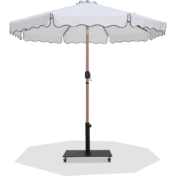 Meridian Amalfi White Fabric With Black Piping / Matte Black Aluminum Patio Umbrella with Base Sets IMAGE 1